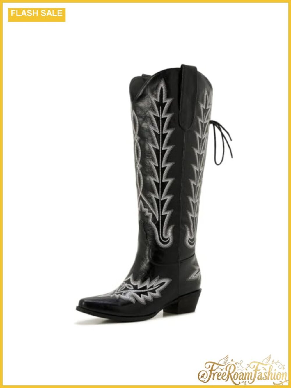 Wide Calf Cowboy Boots Knee High Lace Up Faux Leather Women Western